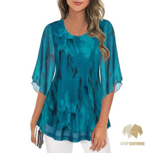 Women's 3/4 Sleeve Mesh Layered Blouse